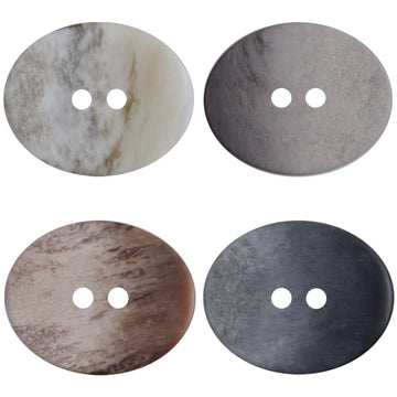 Oval gradient resin buttons with two holes, gray marble tones, 40-pack