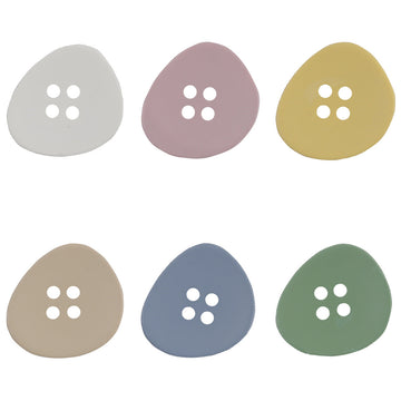 Irregular 4-hole resin buttons, pastel mix: white, pink, yellow, khaki, blue, green