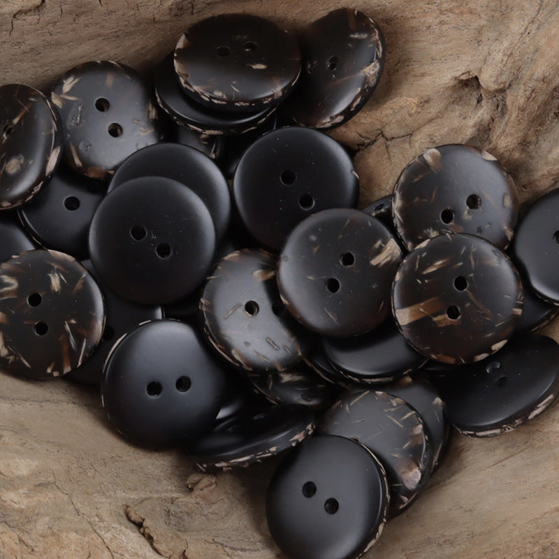 Schwarze Resin-Knöpfe mit 2 Löchern, rund, mit marmorierter Maserung