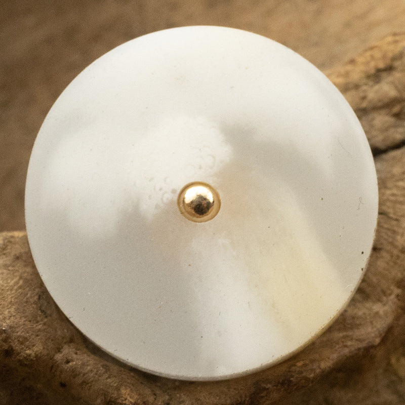 Resin button, white/cream round with gold metal shank
