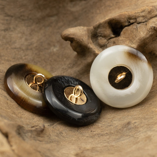 15-28mm Flat Brown Resin Buttons with Metal Stems 30 Pack