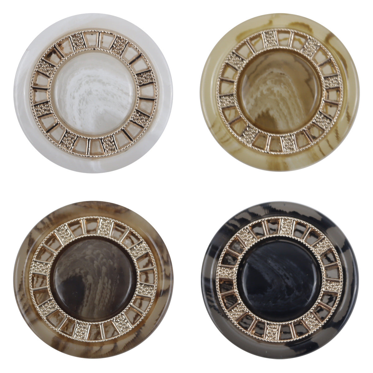 Antique gold-tone resin buttons, chessboard rim, 4 colors: white, khaki, coffee, black