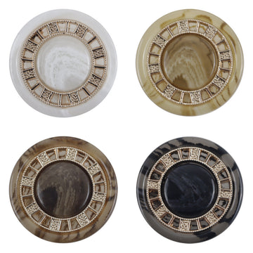 Antique gold-tone resin buttons, chessboard rim, 4 colors: white, khaki, coffee, black