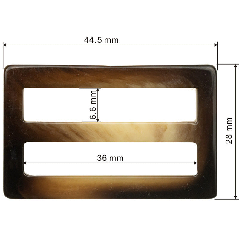 Braune rechteckige Resin-Schnalle, Maße 44.5×28.8 mm, 2 Schlitze (6.6×36 mm)
