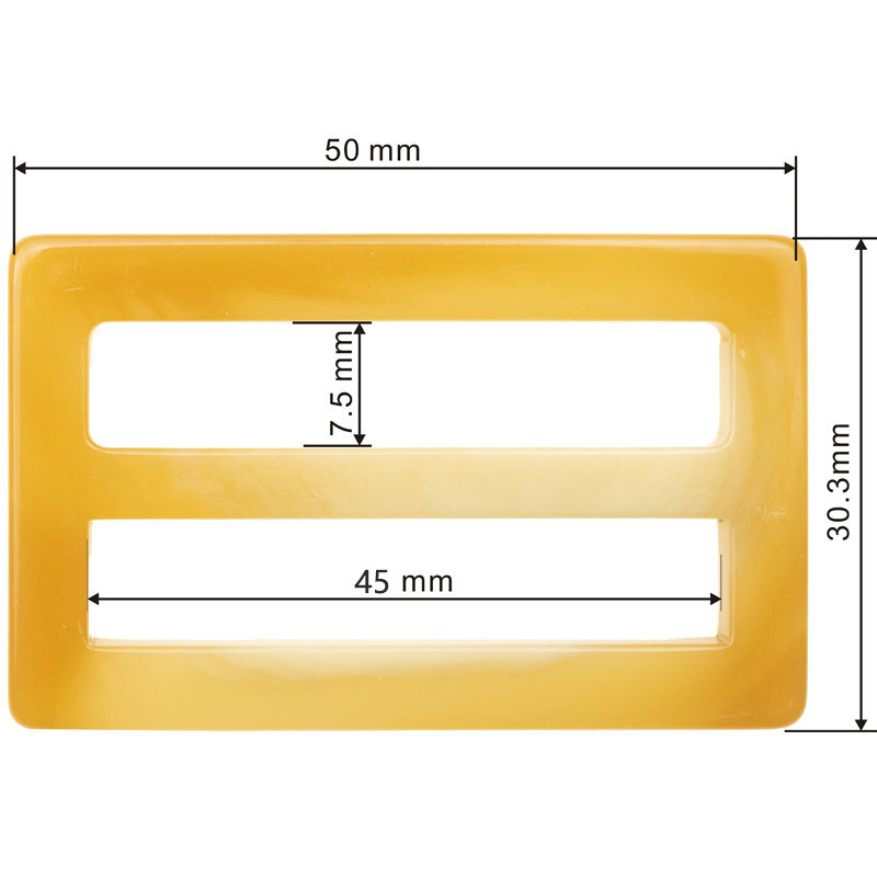 Hellgelbe rechteckige Resin-Schnalle, Maße 50×30.3 mm, 2 Schlitze (7.5×45 mm)