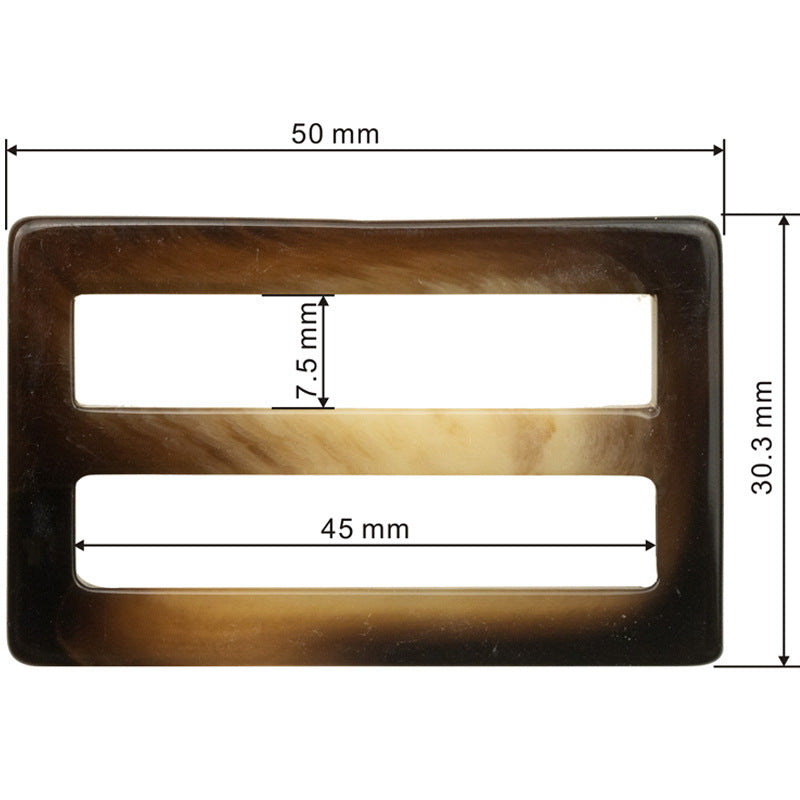 Braune rechteckige Resin-Schnalle, Maße 50×30.3 mm, 2 Schlitze (7.5×45 mm)