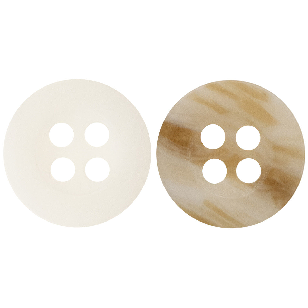 Round resin buttons with wood-grain effect, white and khaki, 4 holes