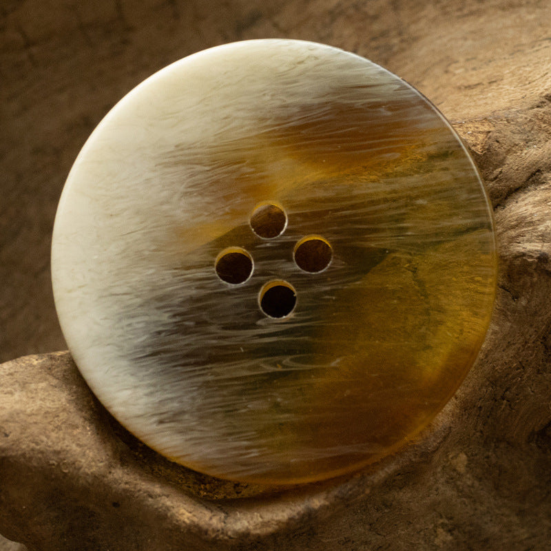 Coffee amber resin button, gradient pattern, 4 holes, round