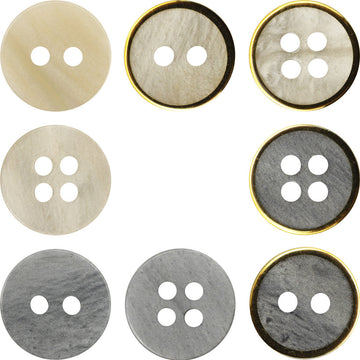 Gray-beige wood-grain resin buttons, gold rim, four-hole tops, 11.5mm (48 pack)