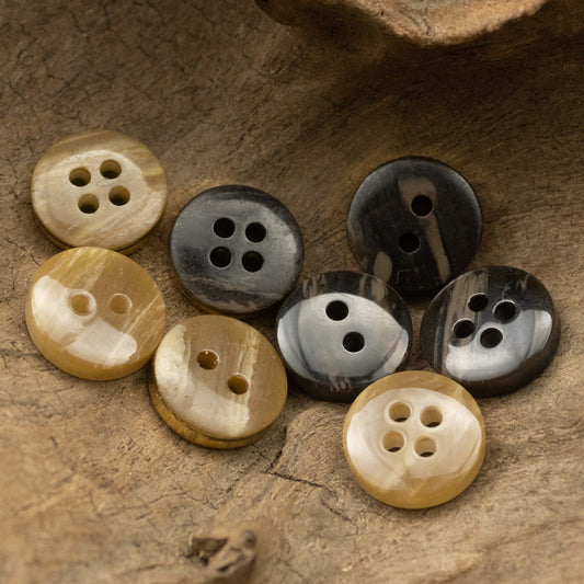11.5mm Wood Grain Gray Beige Resin Buttons with Gold Rim 48 Pack