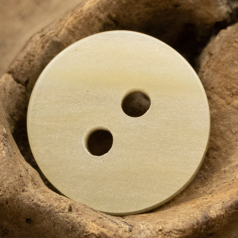 Cream-beige wood-grain resin button with two holes
