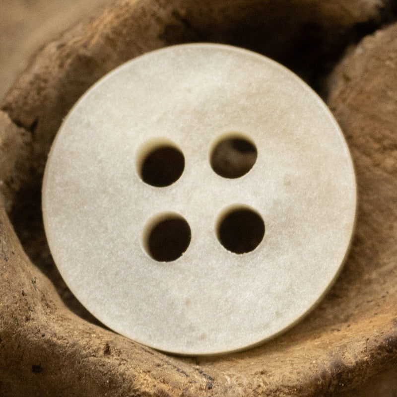 11.5mm resin buttons: gray-beige woodgrain with gold rim, four holes (48 pack)