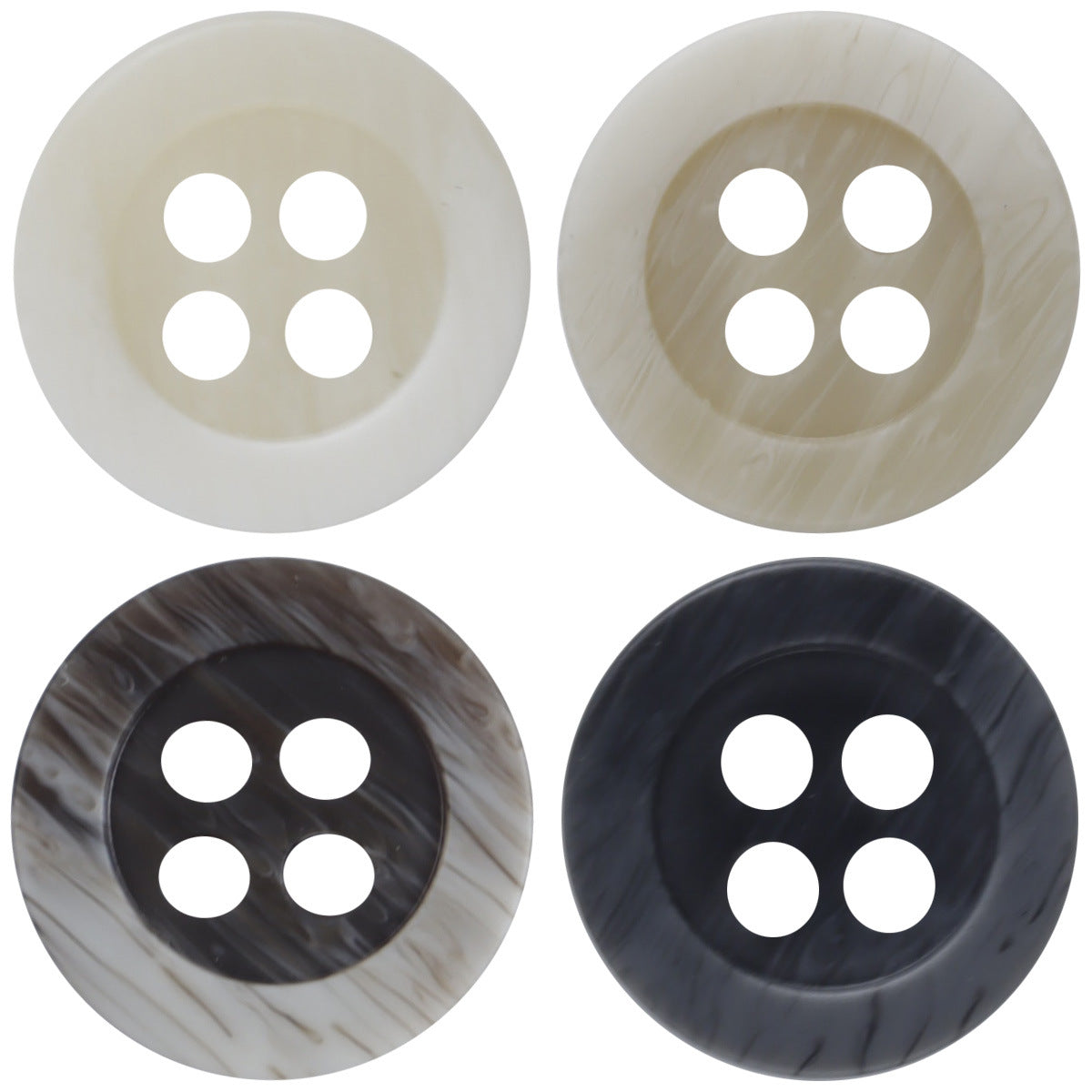 Ivory/tan wood-grain resin buttons, 4-hole design