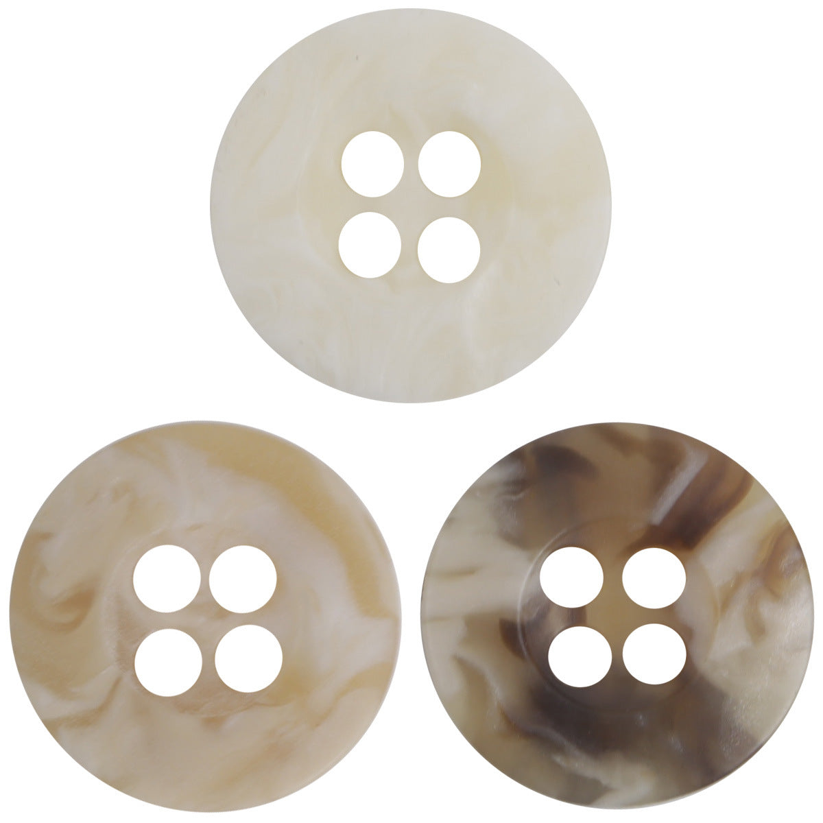 Wide-edged resin shirt buttons, cream marbled, four-hole design (set of 3)