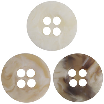 Wide-edged resin shirt buttons, cream marbled, four-hole design (set of 3)