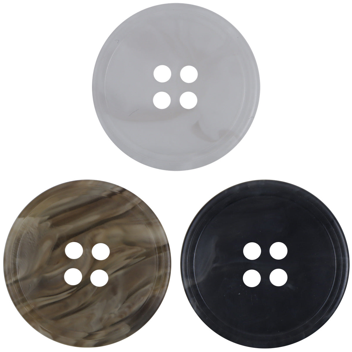 Smoke-pattern resin buttons, white/coffee/black, round 4-hole set