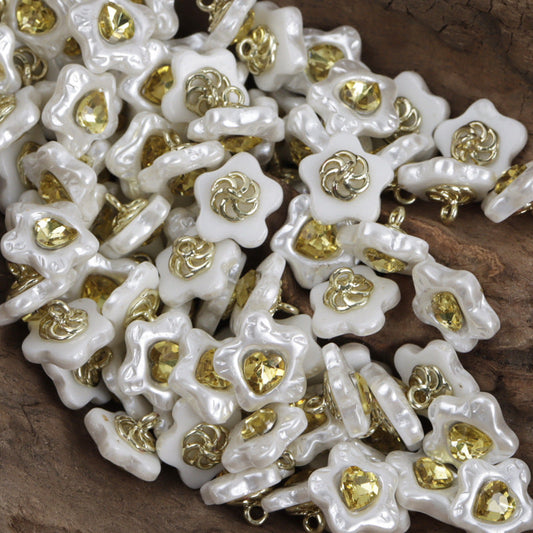 12mm Jade Green Ocean Heart Resin Button with Metal Shank 10pcs Star Gold
