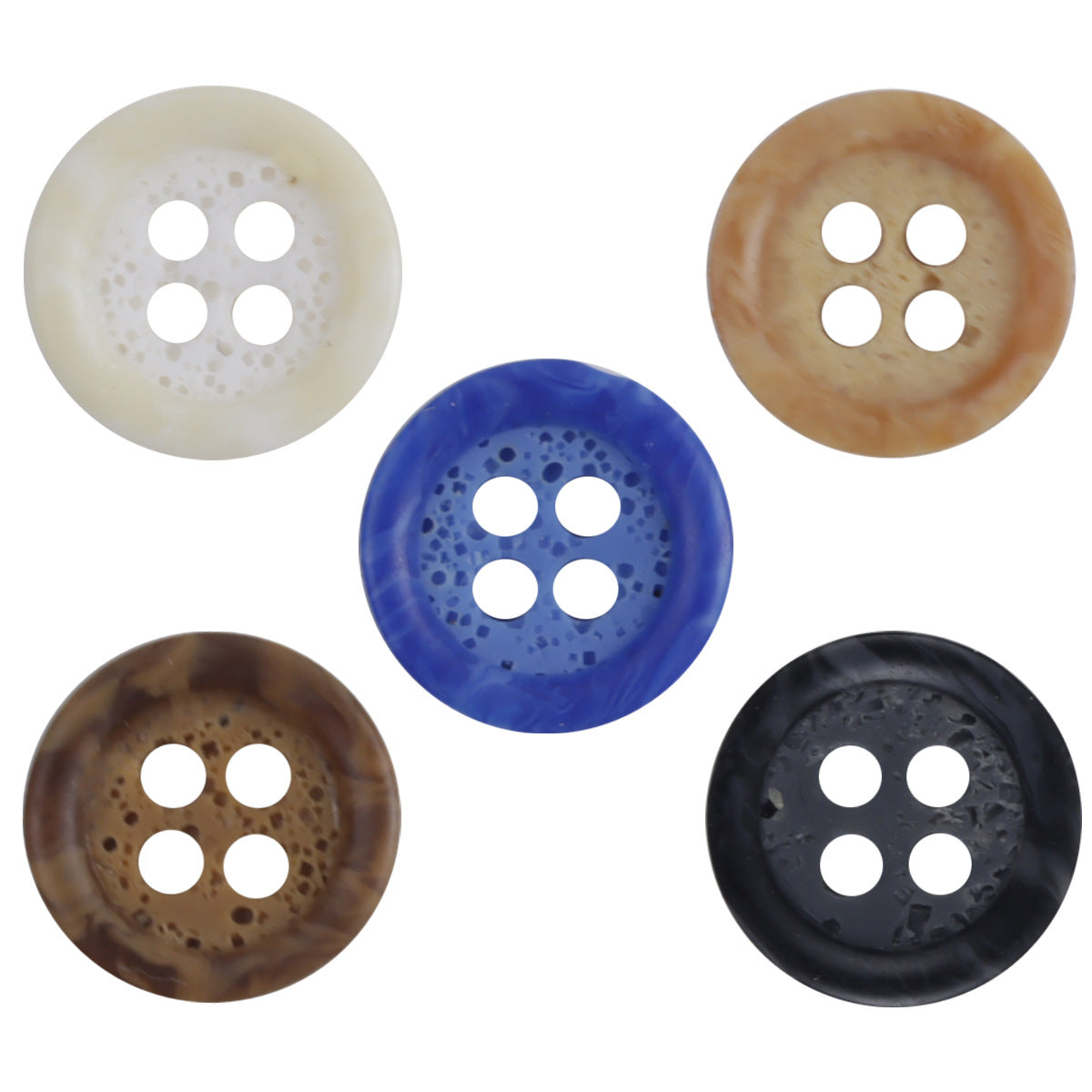 Two-tone resin pebble pattern buttons, assorted colors set with four-hole design