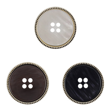 Double-sided two-tone buttons, beige outer ring, 4-hole resin face (10-pack)