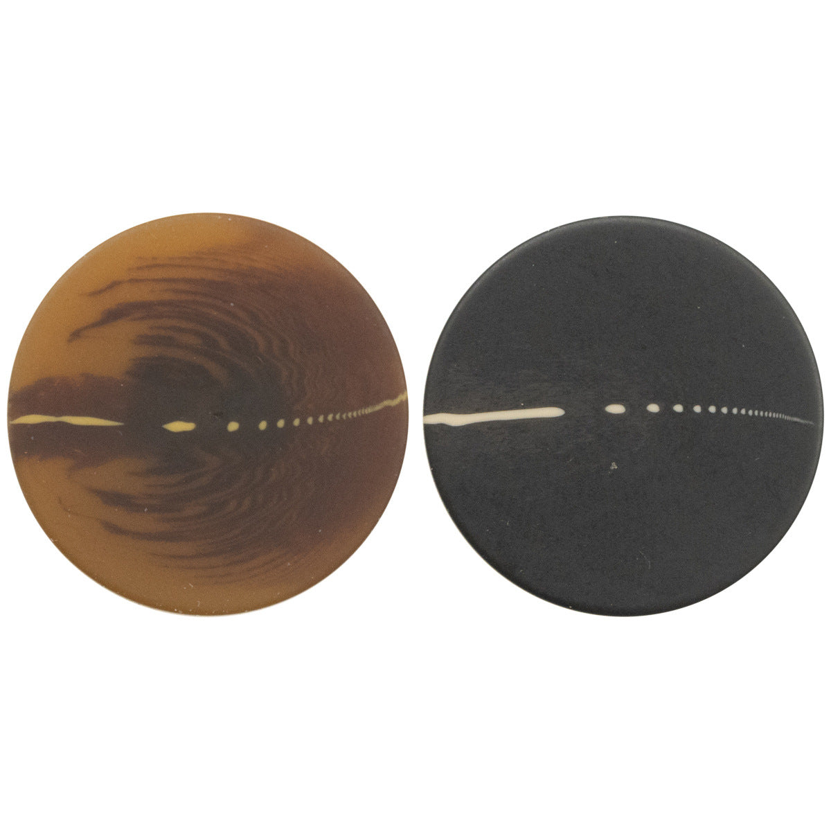 Matte resin buttons, brown & black, flat front with dotted 4-hole pattern