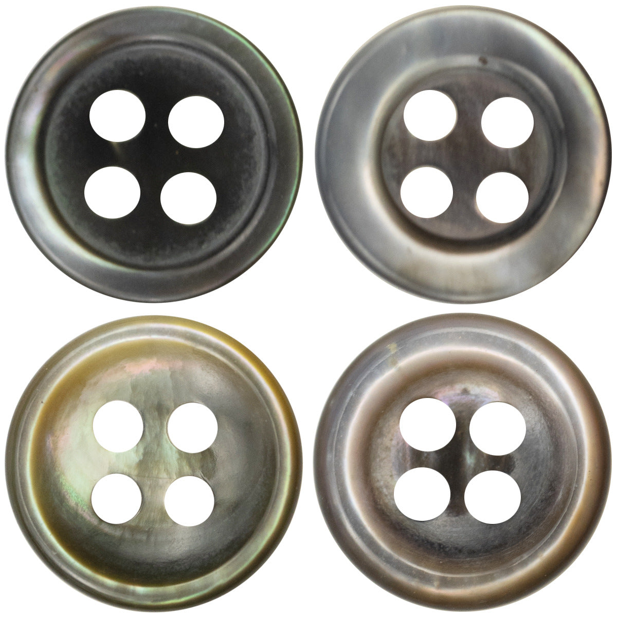 11.5mm shell buttons, four-hole black/metallic set, 10 pcs
