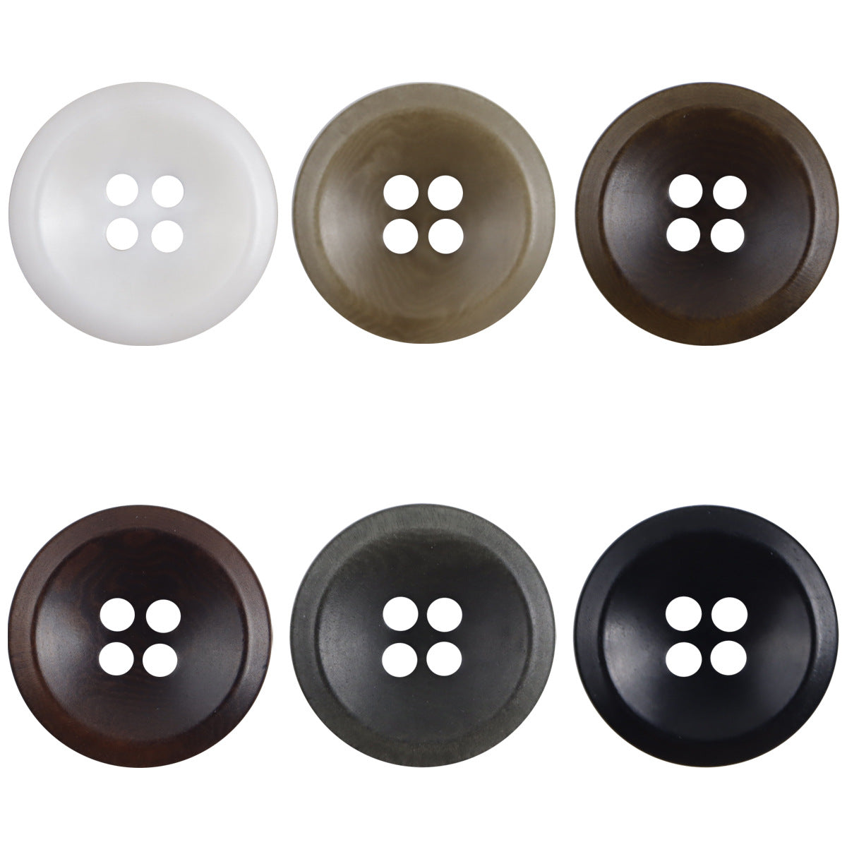 Round tagua nut buttons, assorted colors: white, khaki, dark coffee, 10-pack