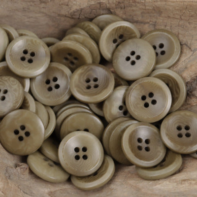 Khaki (tan) round tagua nut buttons with four-hole design, 10-pack
