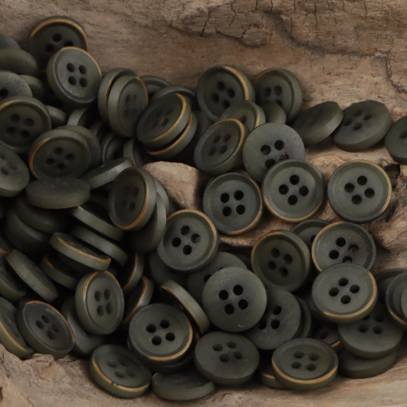 11.5mm vintage tagua nut garment buttons, 4-hole, dark green (20pcs)