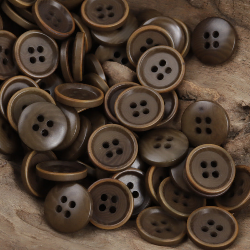 15mm burnt-edge 4-hole fruit buttons, coffee