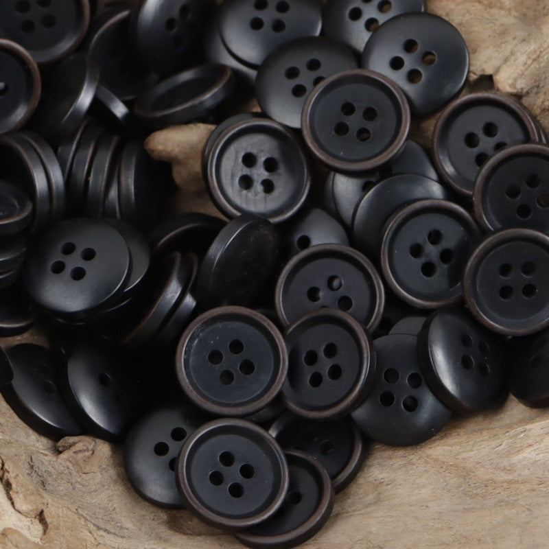 15mm burnt-edge 4-hole fruit buttons, black