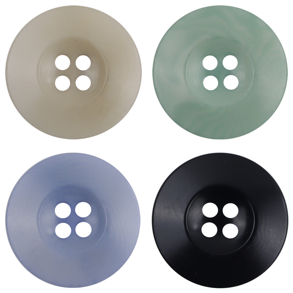 Double-sided Chinese fruit buttons set: beige, cyan, blue purple, black (4-button fronts)