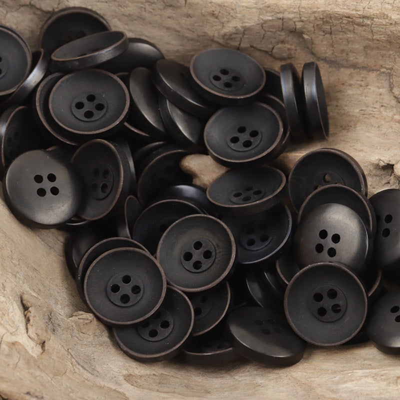 10pcs matte black round tagua nut buttons, scattered 4-hole fronts