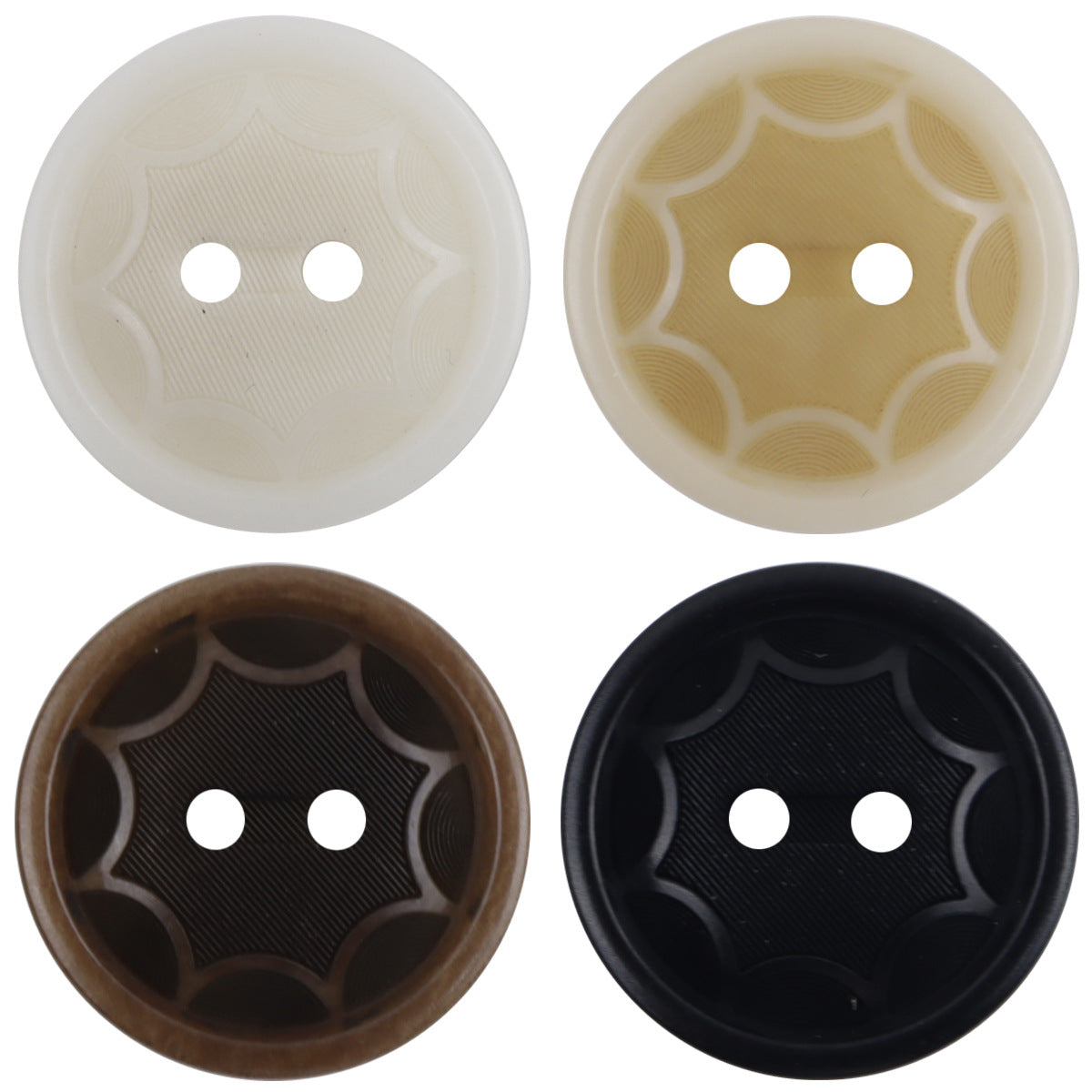 Round two-hole octagram tagua nut buttons, white, yellow, coffee, and black (10 pcs)