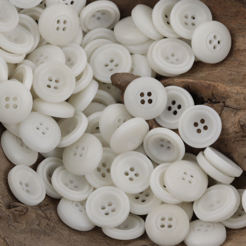 11.5mm white bowl-shaped fruit buttons, flat 4-hole faces