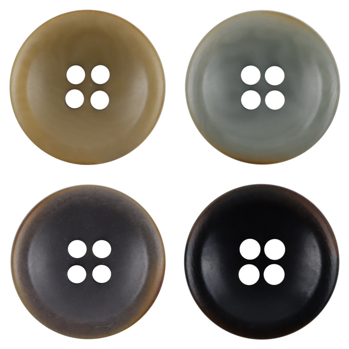 17.5mm natural fruit buttons set: khaki, gray green, gray purple, black, 4-hole design