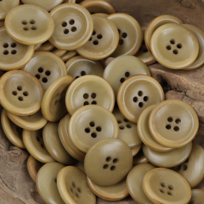 Natural fruit buttons, khaki/cream tone, 4-hole design on button fronts