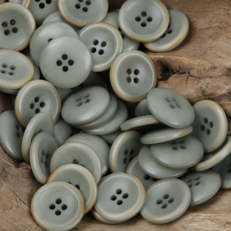 Natural fruit buttons, gray-green tone, 4-hole design, button fronts