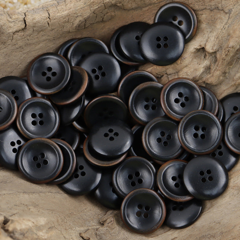 Natural fruit buttons, black tone, 4-hole design, button fronts