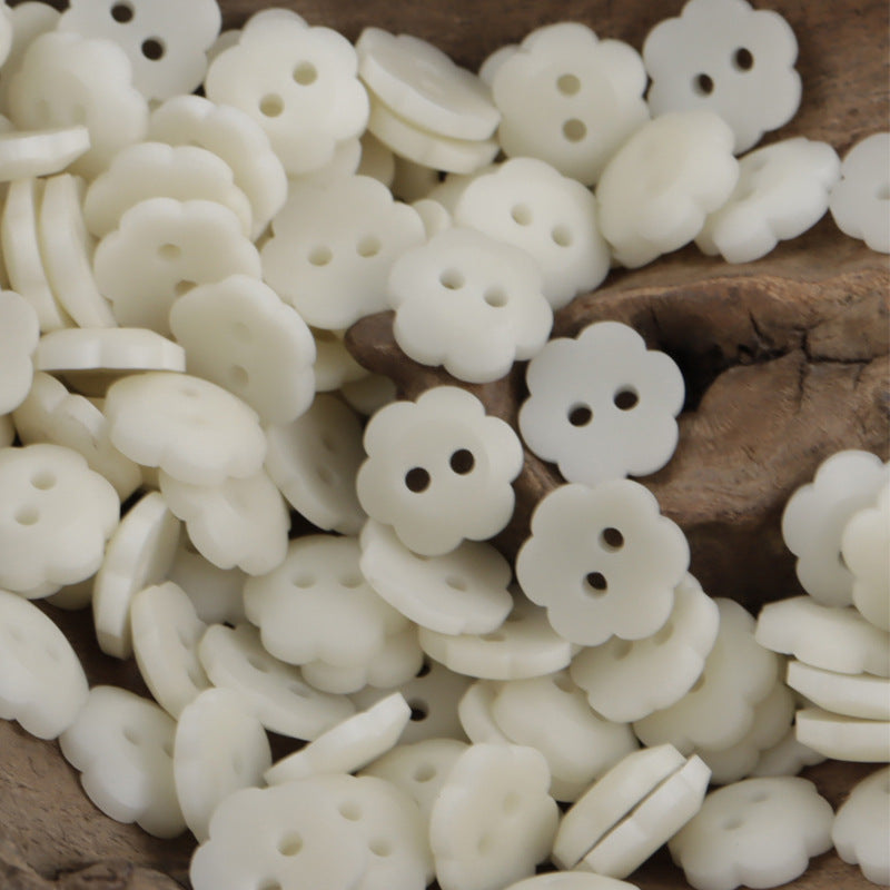 White matte floral tagua nut buttons, 2-hole, kids sewing buttons (set of 20)