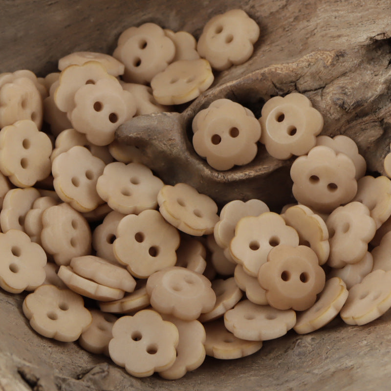 Light orange matte floral tagua nut buttons, 2-hole, kids sewing buttons (20pcs)