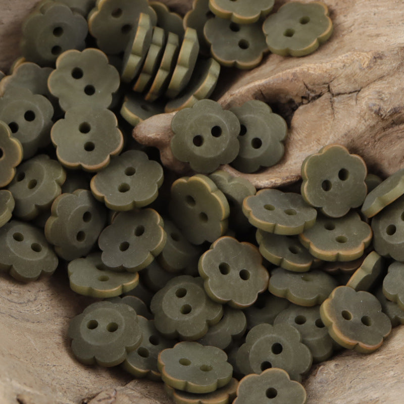 Green matte floral tagua nut buttons, 2-hole, kids sewing buttons (set of 20)