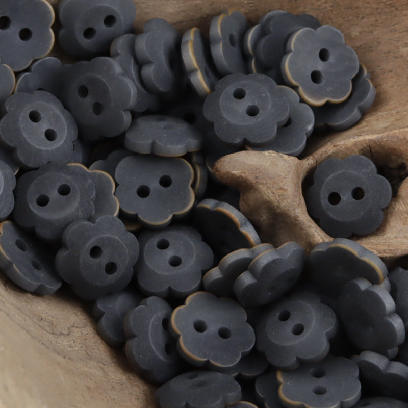 Gray-blue matte floral tagua nut buttons, 2-hole, kids sewing buttons (20pcs)