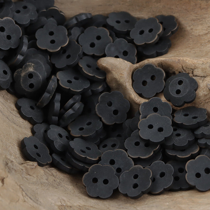 Black matte floral tagua nut buttons, 2-hole, kids sewing buttons (20pcs)