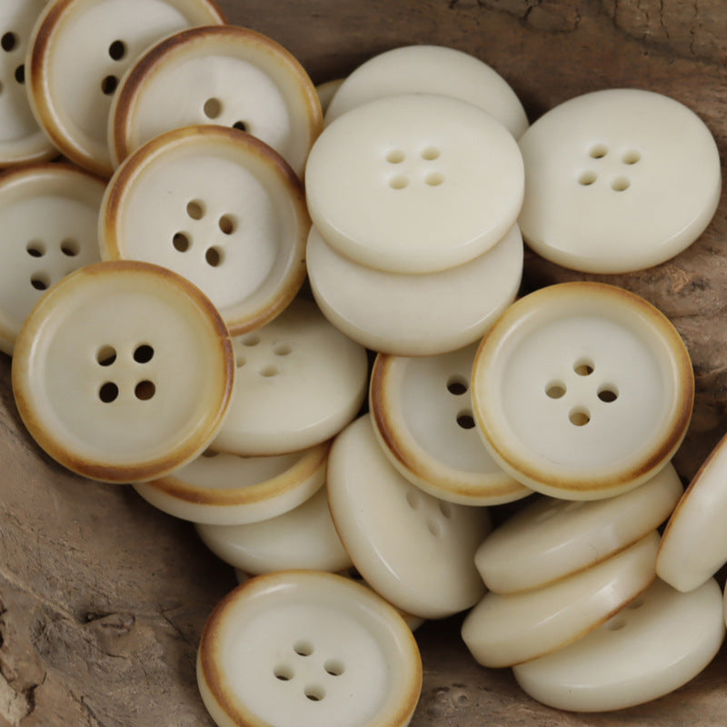 Rustic fruit buttons in White—round 4-hole style for knitwear, 10 pcs