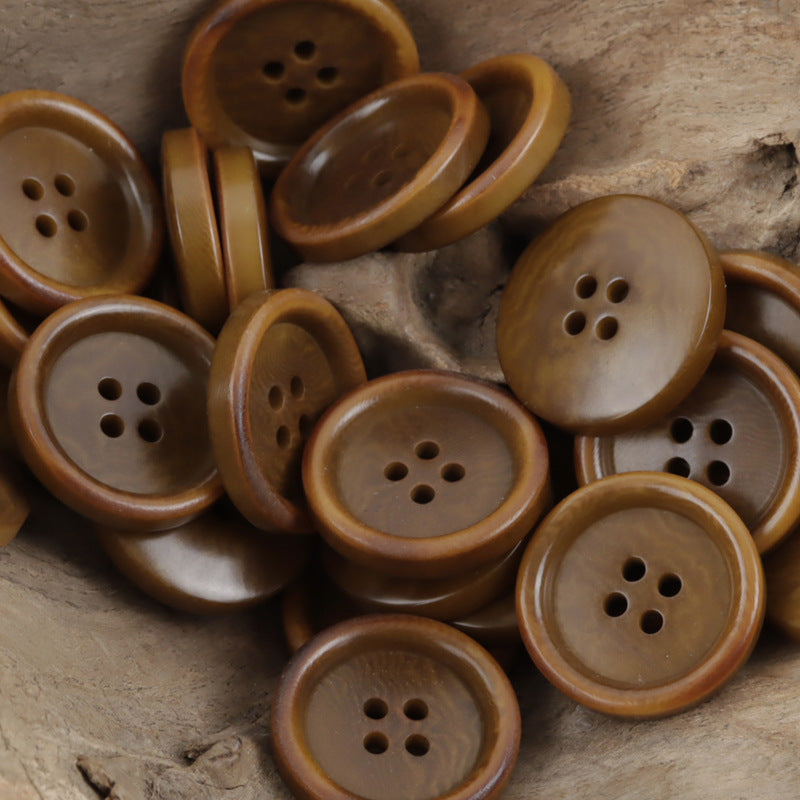 Rustic fruit buttons in Coffee—round 4-hole, 10 pcs