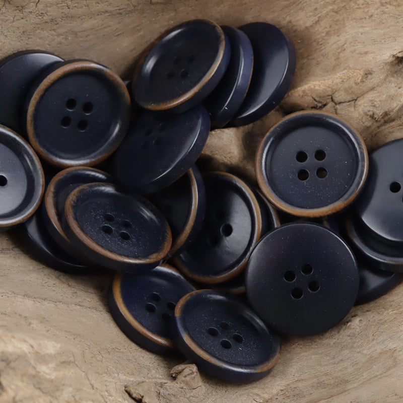 Rustic fruit buttons in Deep Blue—round 4-hole style, 10 pcs