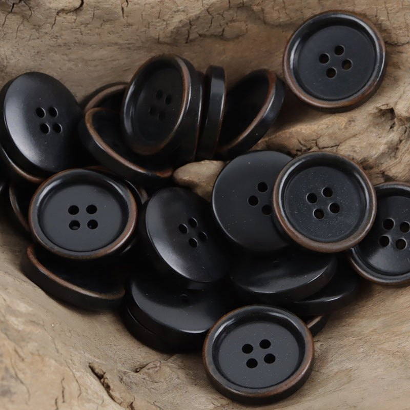 Rustic fruit buttons in Black—round 4-hole, 10 pcs