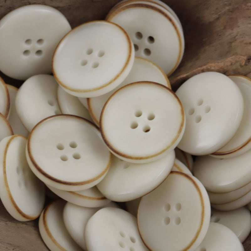 White burnt vintage nut buttons, 4-hole design with warm edge, 10pcs