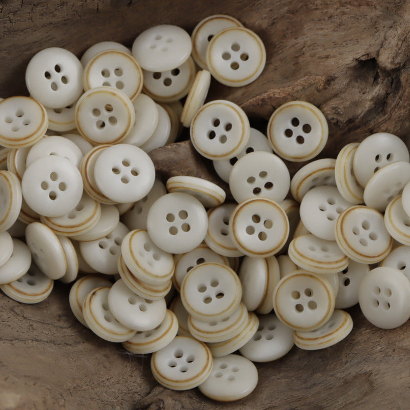 11.5mm cream round 4-hole buttons with light striped edging, bulk craft (40 pack)