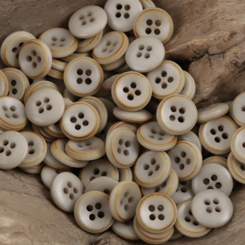 11.5mm cream-and-brown striped round 4-hole buttons, DIY craft use (40 pack)